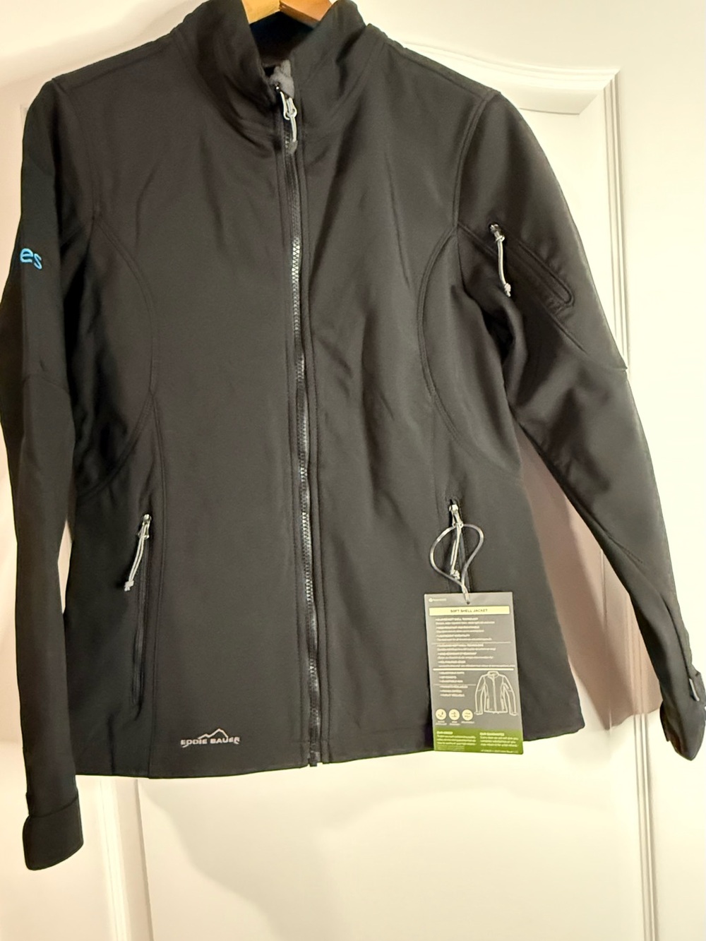 Eddie Bauer Black Softshell Utility Jacket with Bates Embroidery on Sleeve